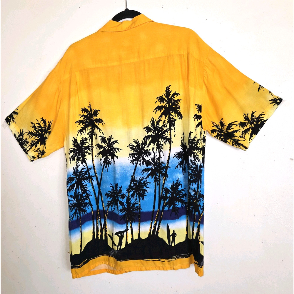 Ocean Current Vintage Mens Shirt Sz L Tropical Surfers Palm Trees Surfing Hawaii - Picture 7 of 16